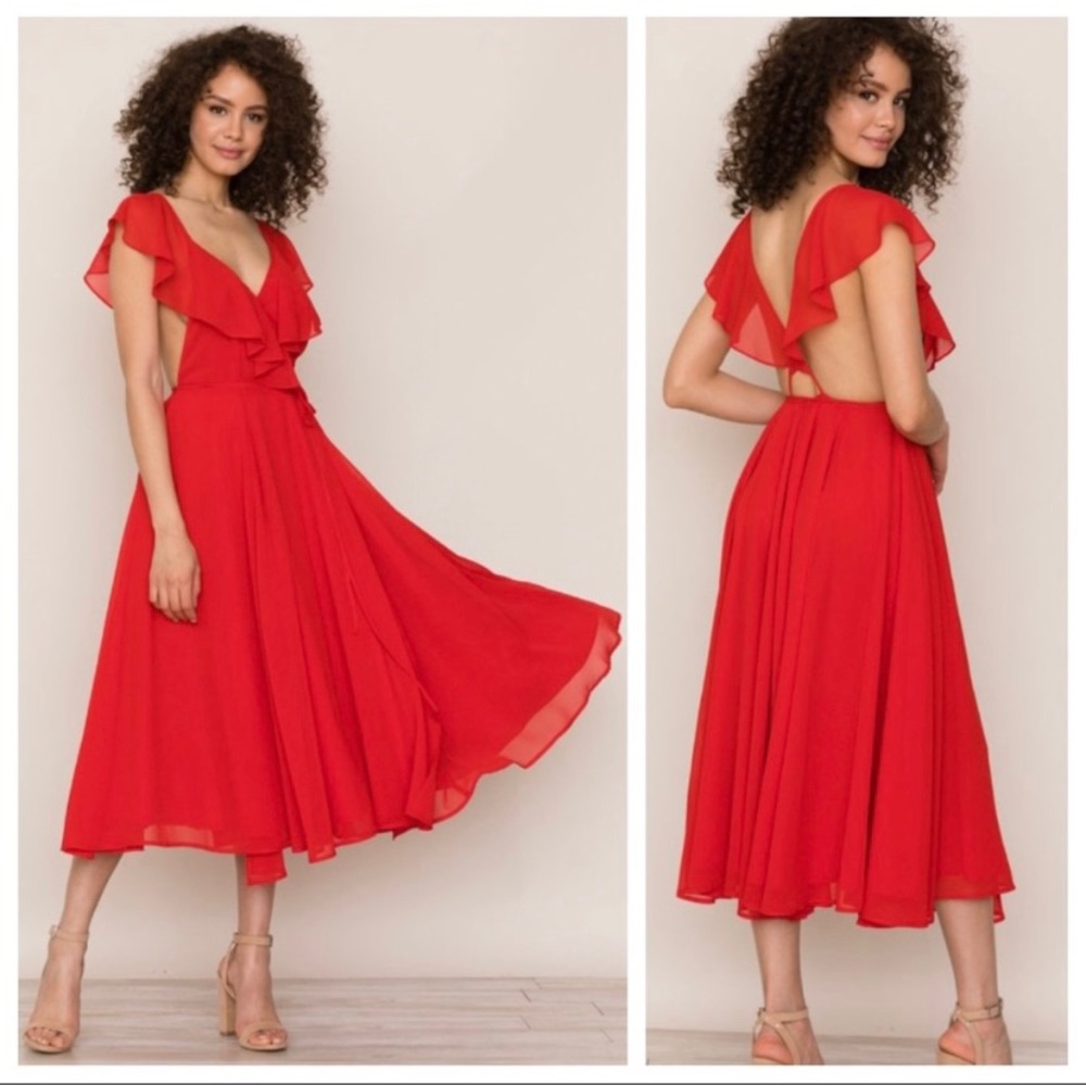 Yumi Kim Red Ruffled Backless Sundress